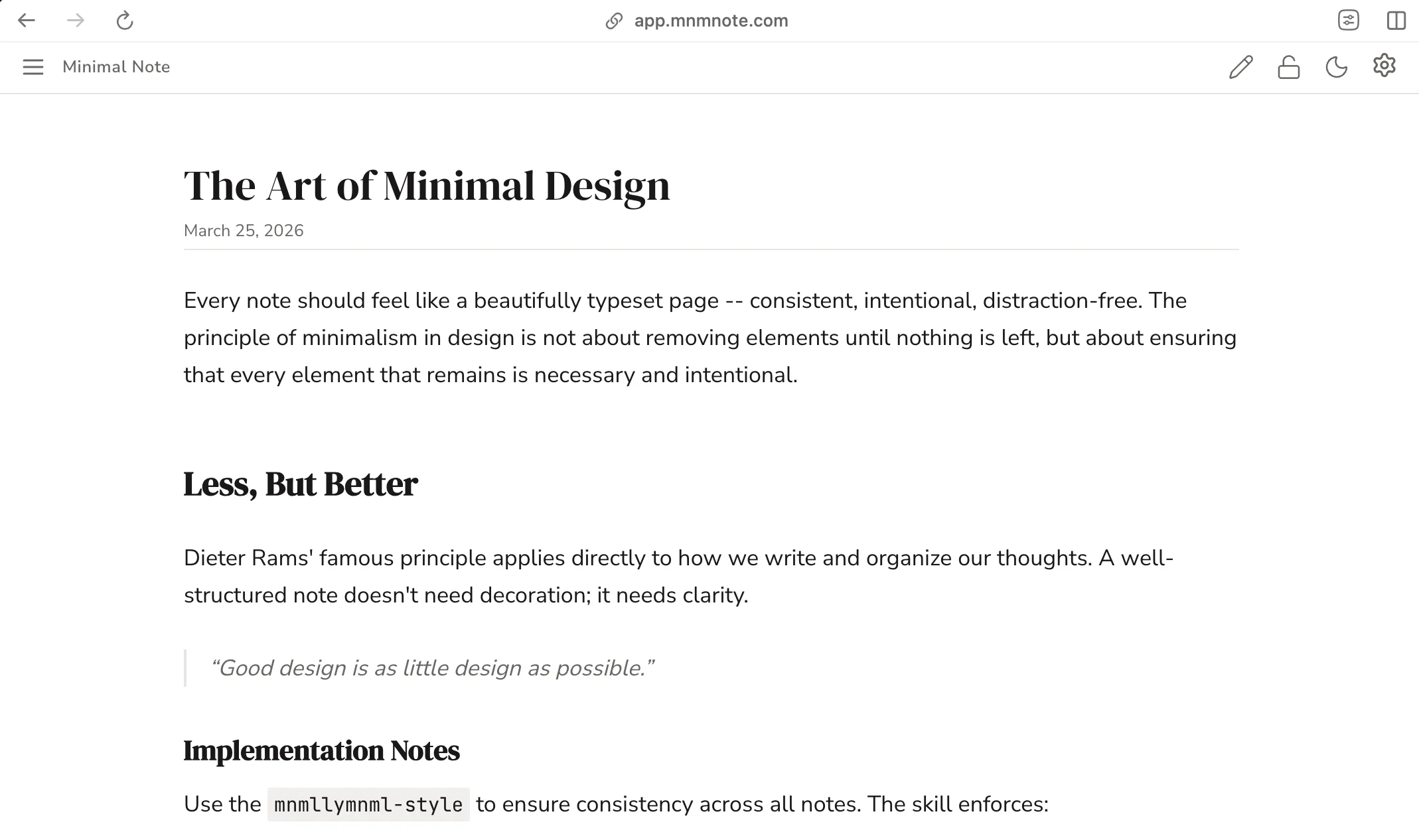 A beautifully typeset note with serif headings and generous whitespace