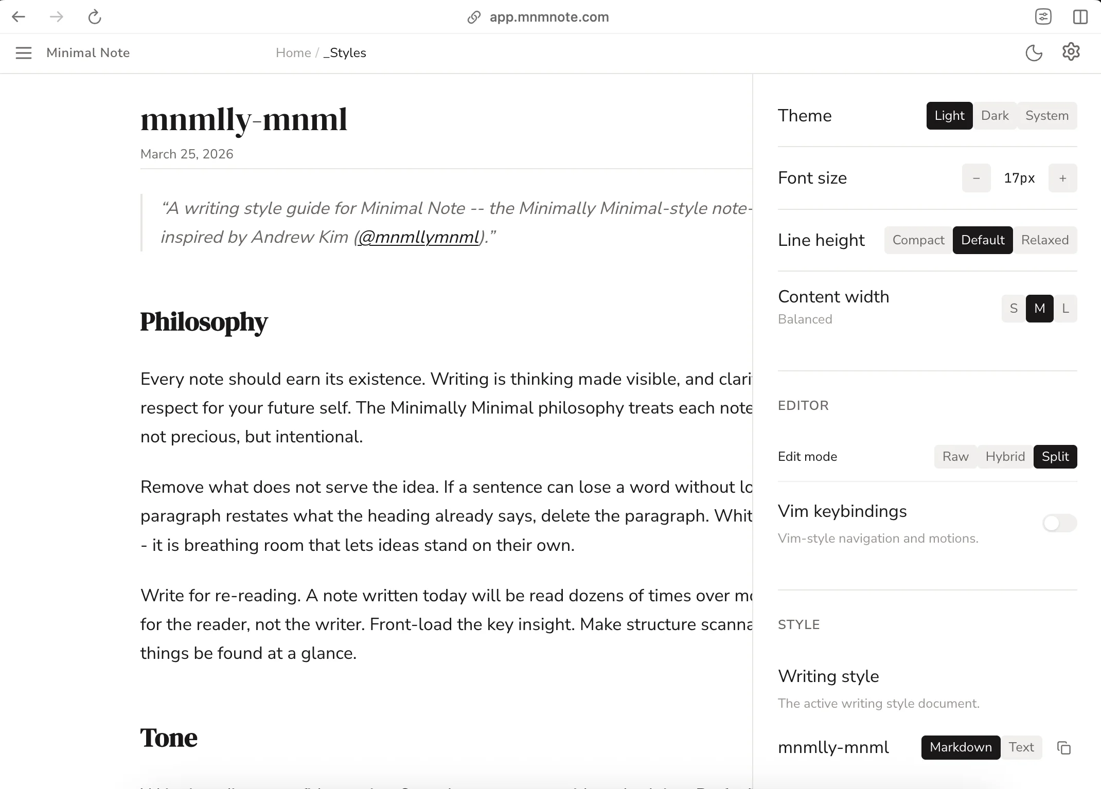 Settings panel with appearance controls, font size, and theme options