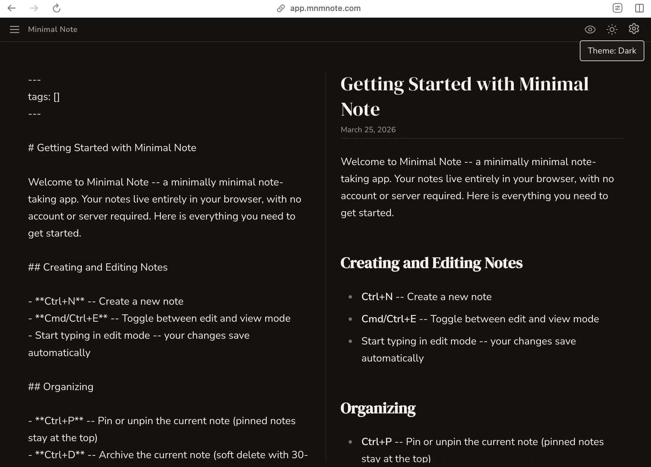 Side by side editing in dark mode